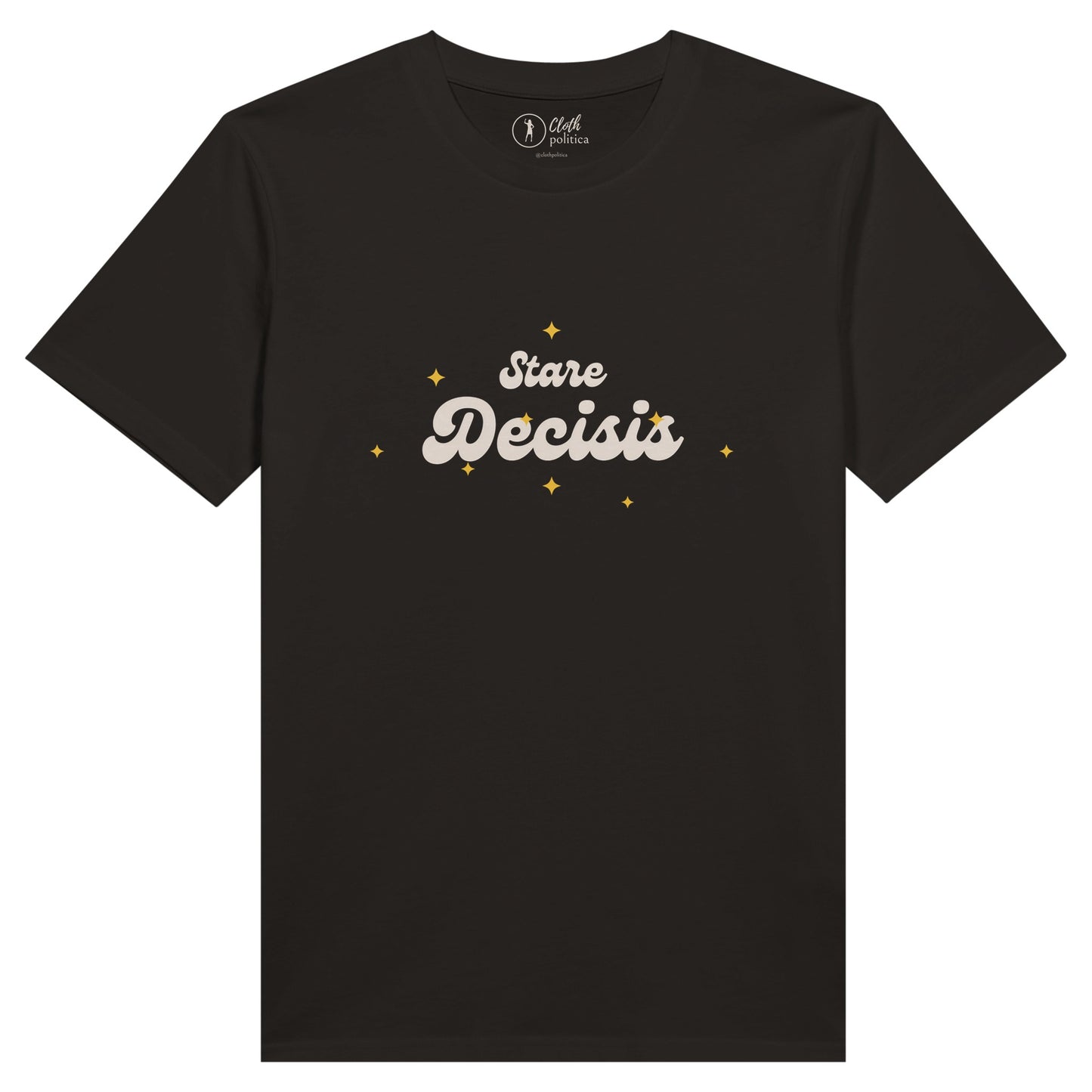 Stare Decisis White Organic Cotton T-shirt Front View of Cloth Politica