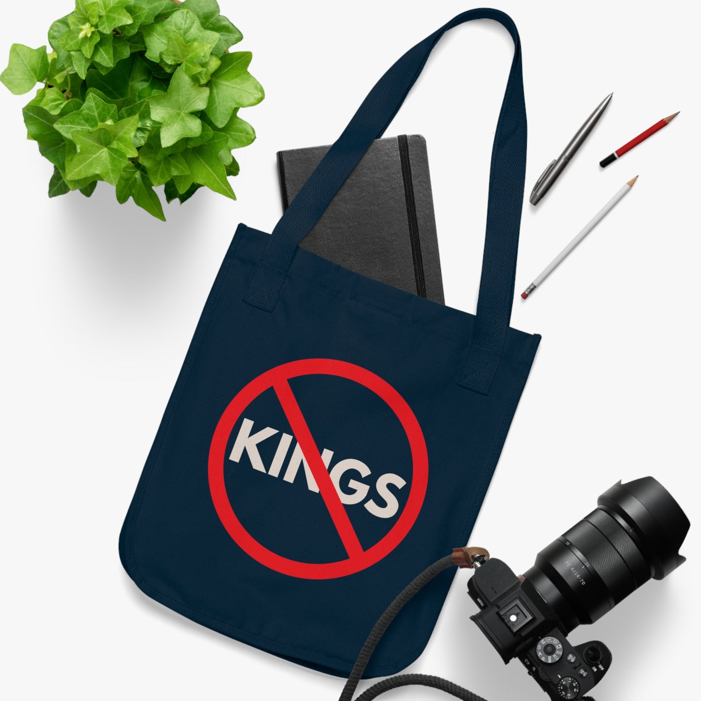 NO to Kings - Democracy Protest Bag - Organic Tote Bag