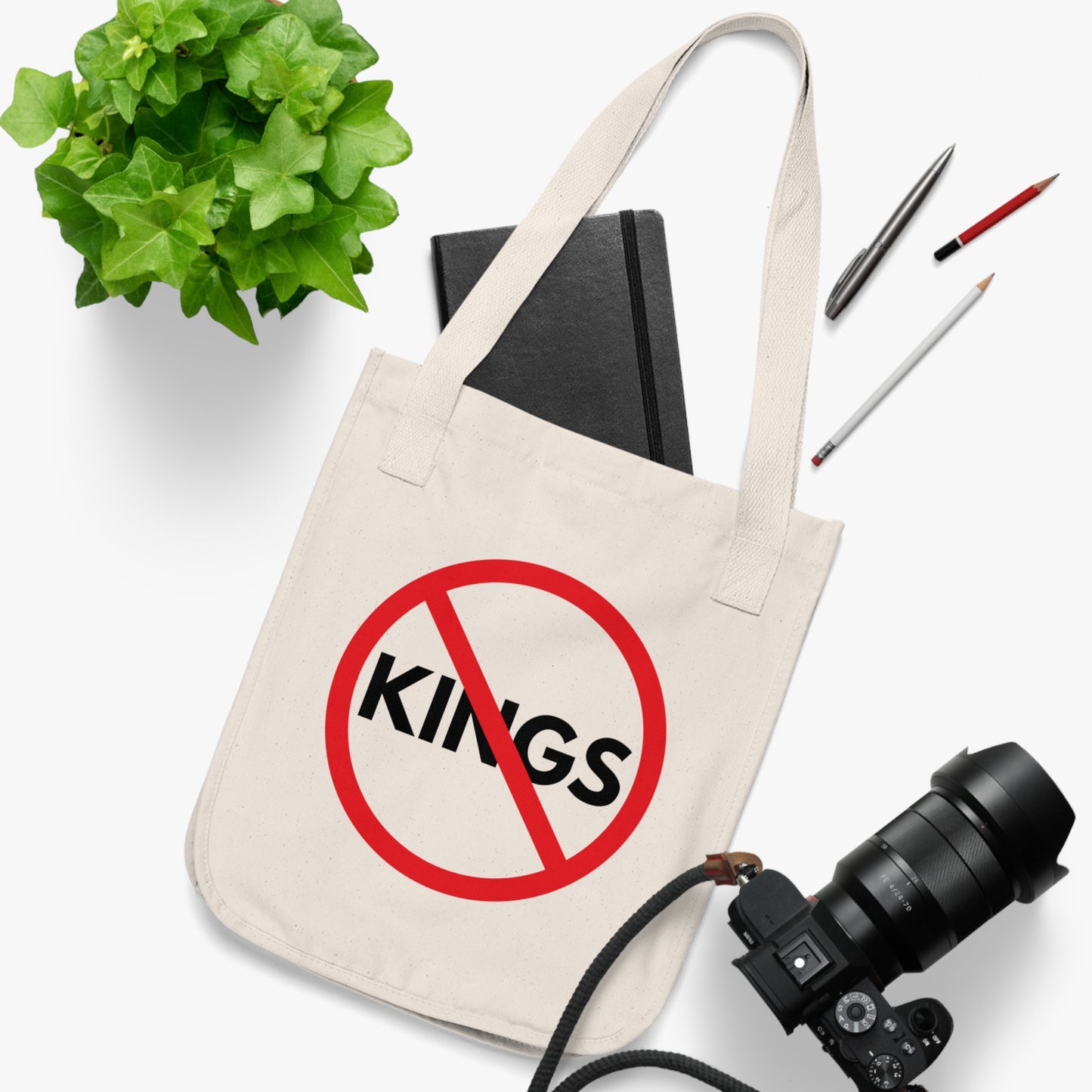NO to Kings - Democracy Protest Bag - Organic Tote Bag