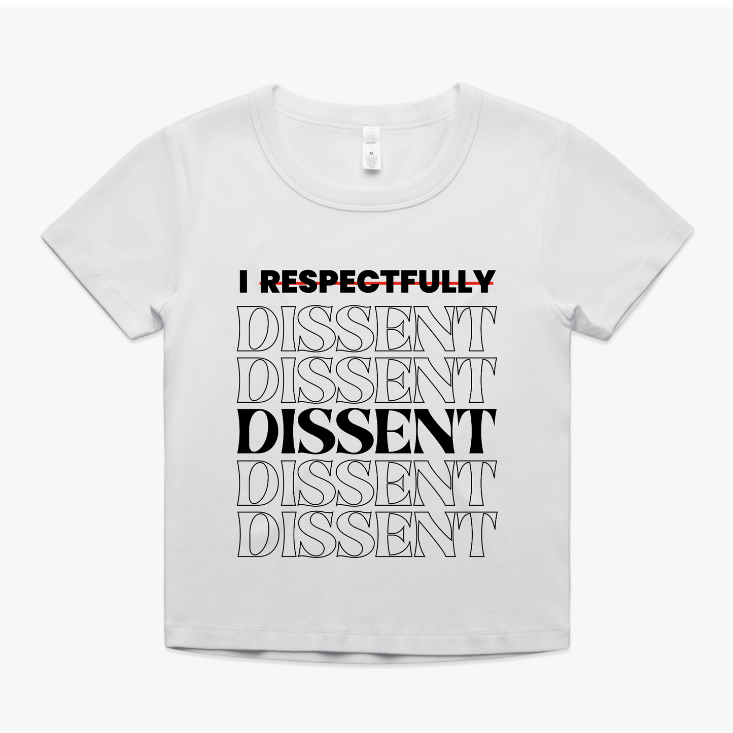 I Dissent organic baby tee featuring stylish text design, promoting judicial bravery and sustainability.