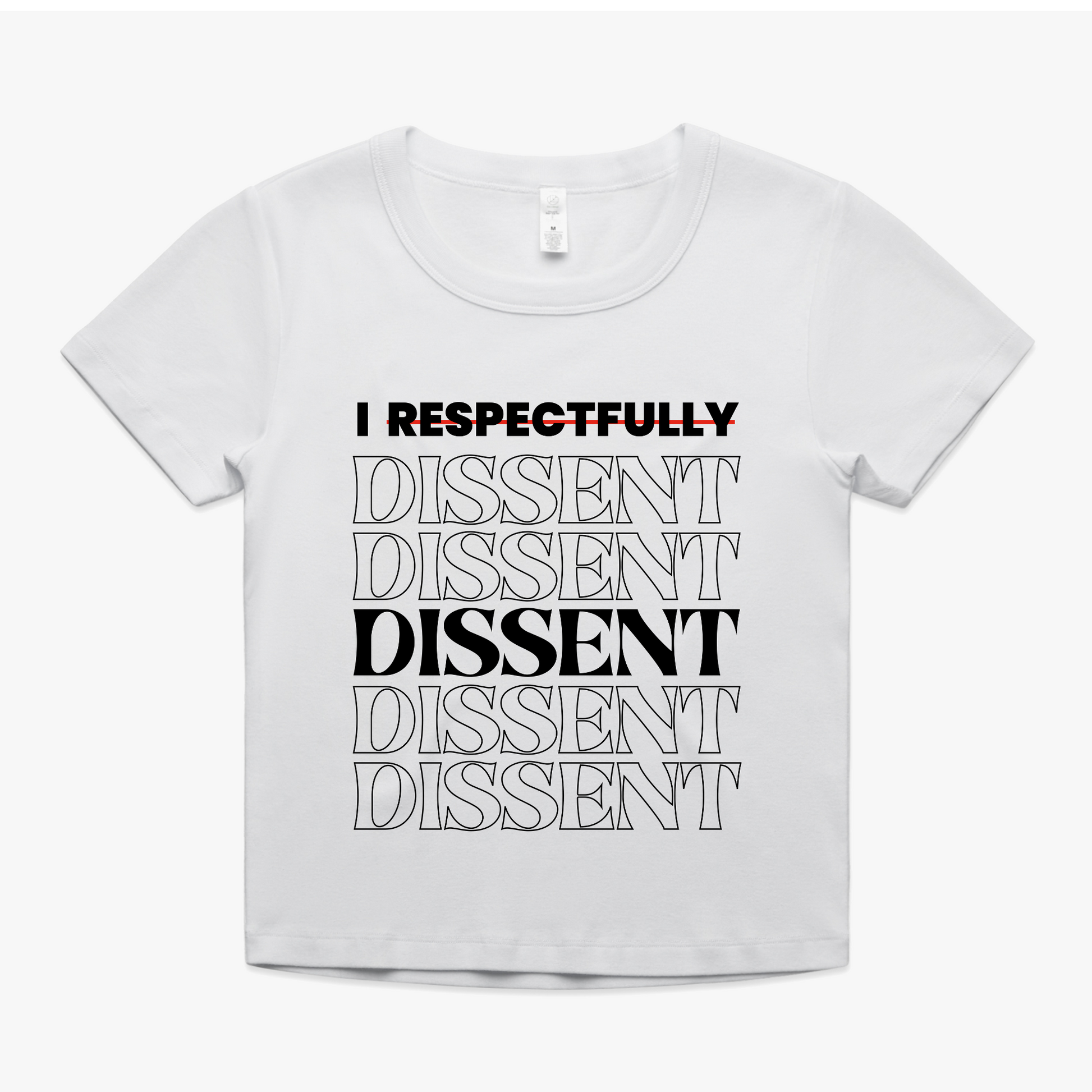 I Dissent organic baby tee featuring stylish text design, promoting judicial bravery and sustainability.