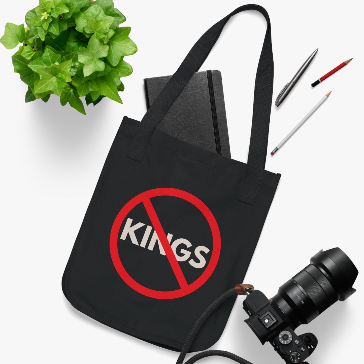 NO to Kings - Democracy Protest Bag - Organic Tote Bag